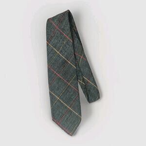 Vintage Count Corsetti Neck Tie Woven Green Yellow Red Diagonal Plaid 56"